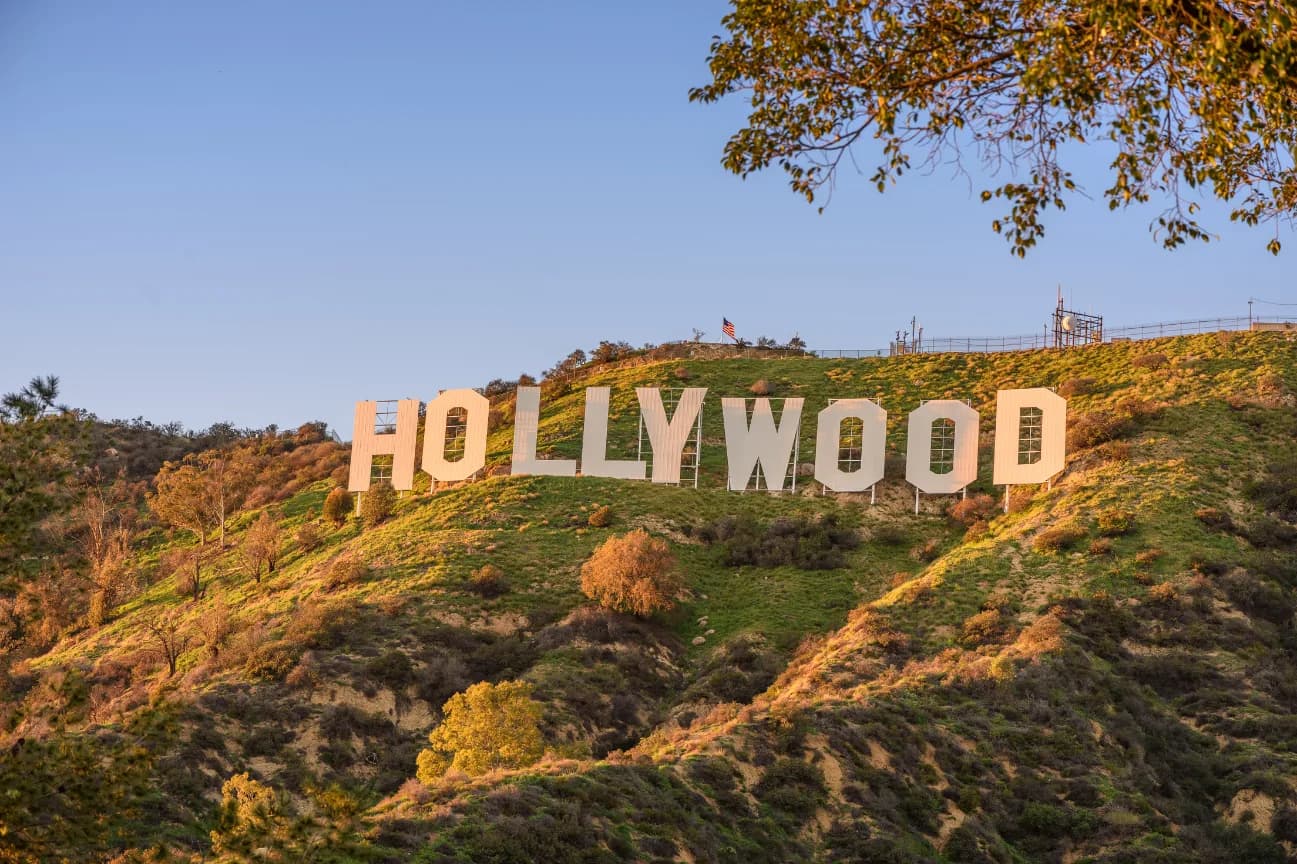 The Hollywood sign on the hillside above Los Angeles